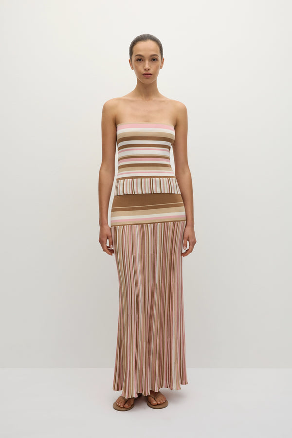 faithfull the brand Citara Skirt Puce Sepia Stripe
