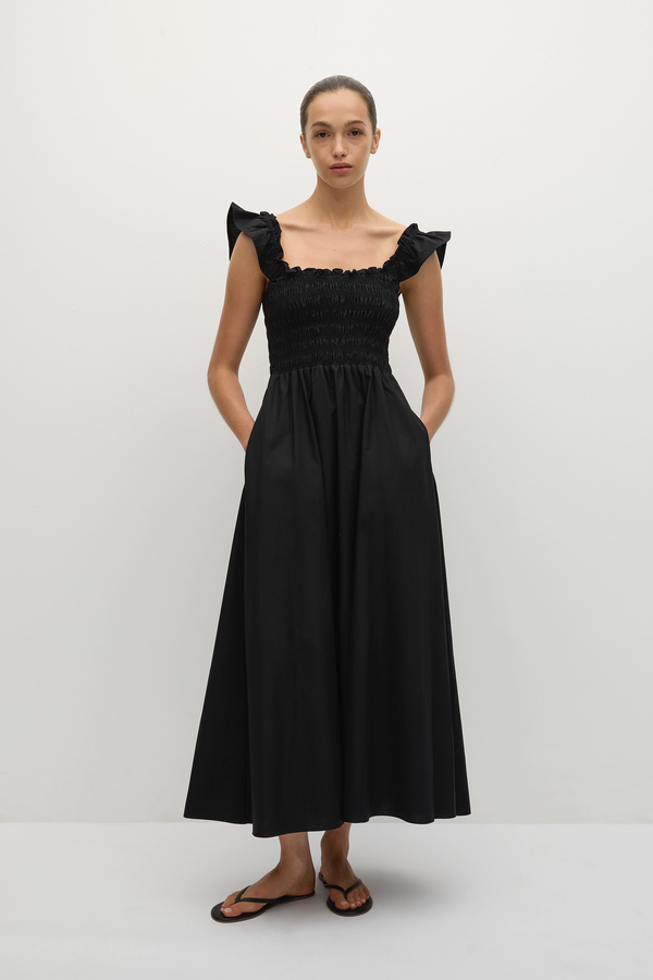 faithfull the brand Eudora Midi Dress Black