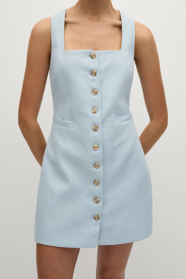 Faithfull The Brand Jaques Mini Dress Sky Blue