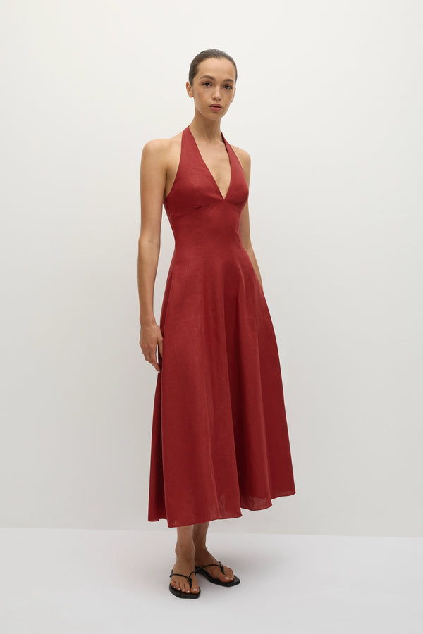 Faithfull The Brand Marais Midi Dress Deep Red