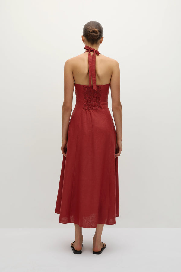 Faithfull The Brand Marais Midi Dress Deep Red