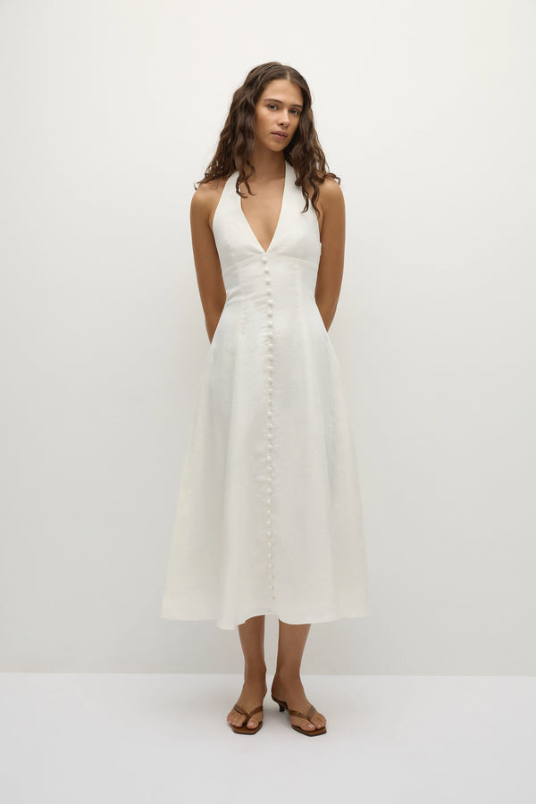 faithfull the brand Marie Midi Dress White