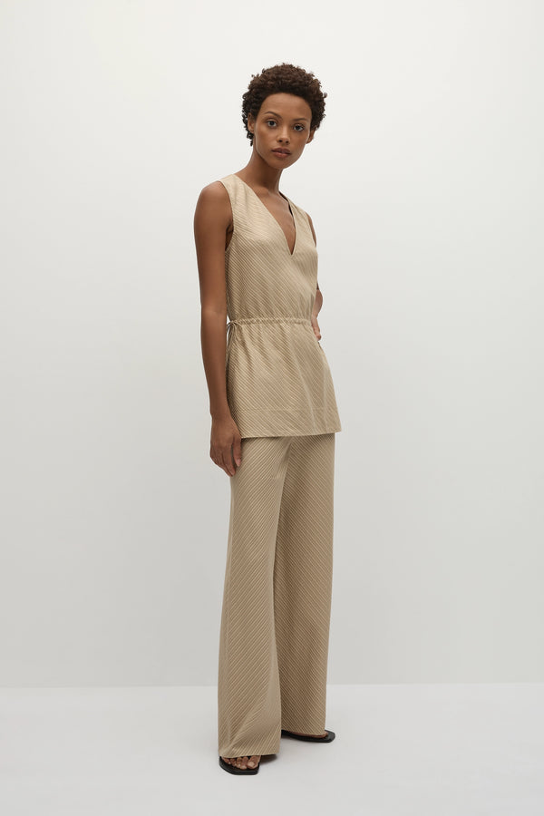 Faithfull The Brand Selan Top Pinstripe Fawn White