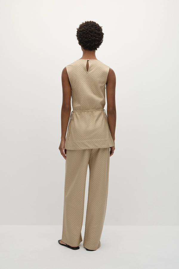 Faithfull The Brand Selan Top Pinstripe Fawn White