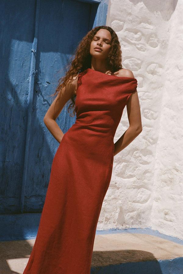Faithfull The Brand Suis Midi Dress Deep Red