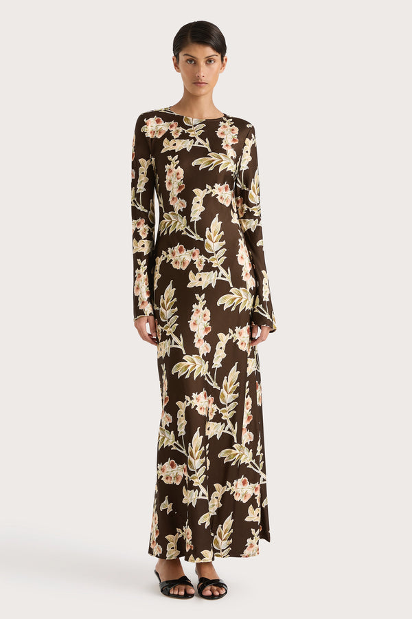 faithfull the brand Faroe Maxi Dress Jardin Floral Chocolate