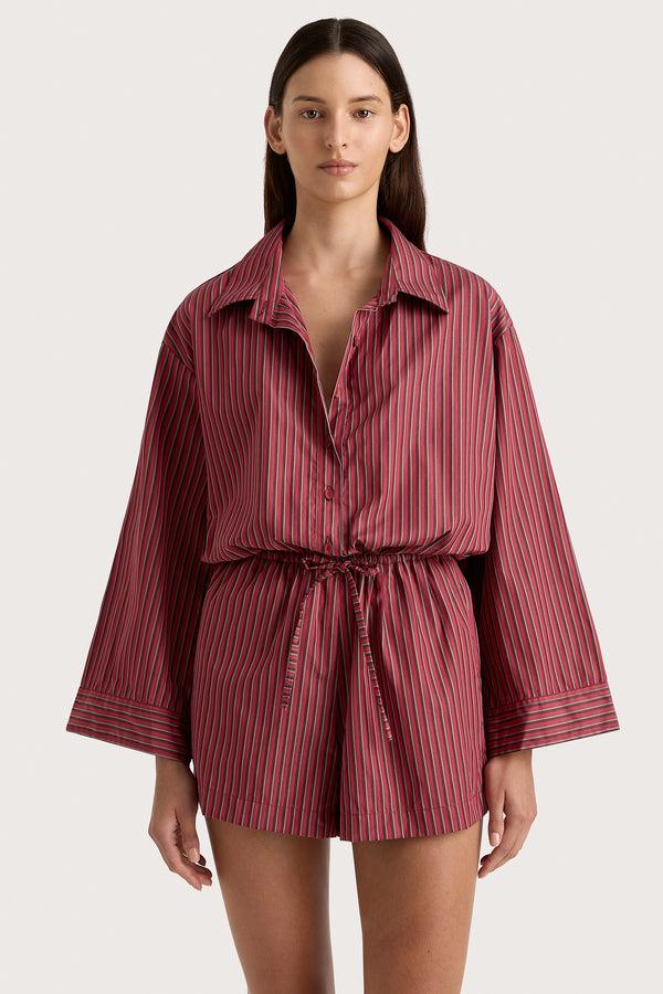 Faithfull The Brand Freja Playsuit Wine Stripe - Final Sale