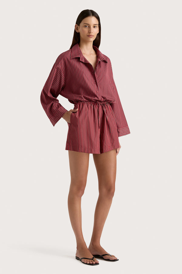 Faithfull The Brand Freja Playsuit Wine Stripe - Final Sale