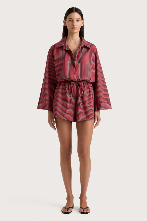 faithfull the brand Freja Playsuit Wine Stripe - Final Sale
