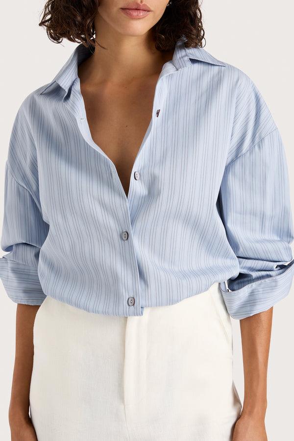 Faithfull The Brand Freja Shirt Blue Pinstripe - Final Sale