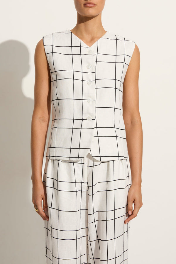 faithfull the brand Genio Vest Letizia Check White - Final Sale