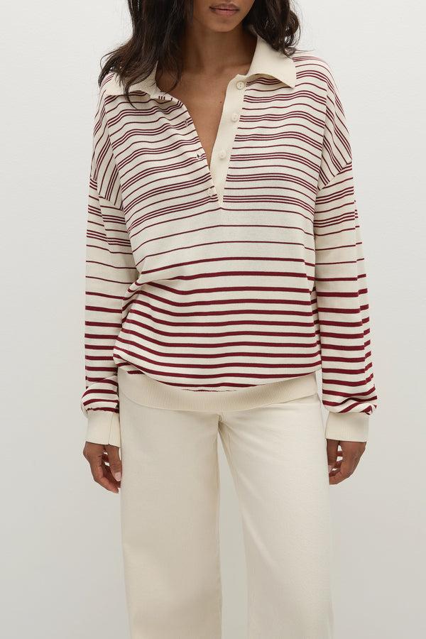 Faithfull The Brand Harlow Polo Scandi Stripe Red Cream