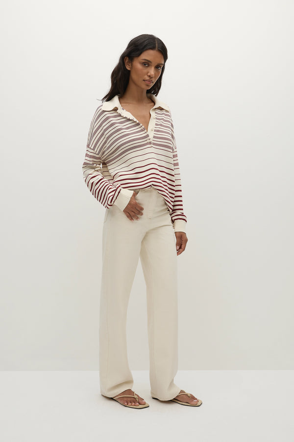 Faithfull The Brand Harlow Polo Scandi Stripe Red Cream