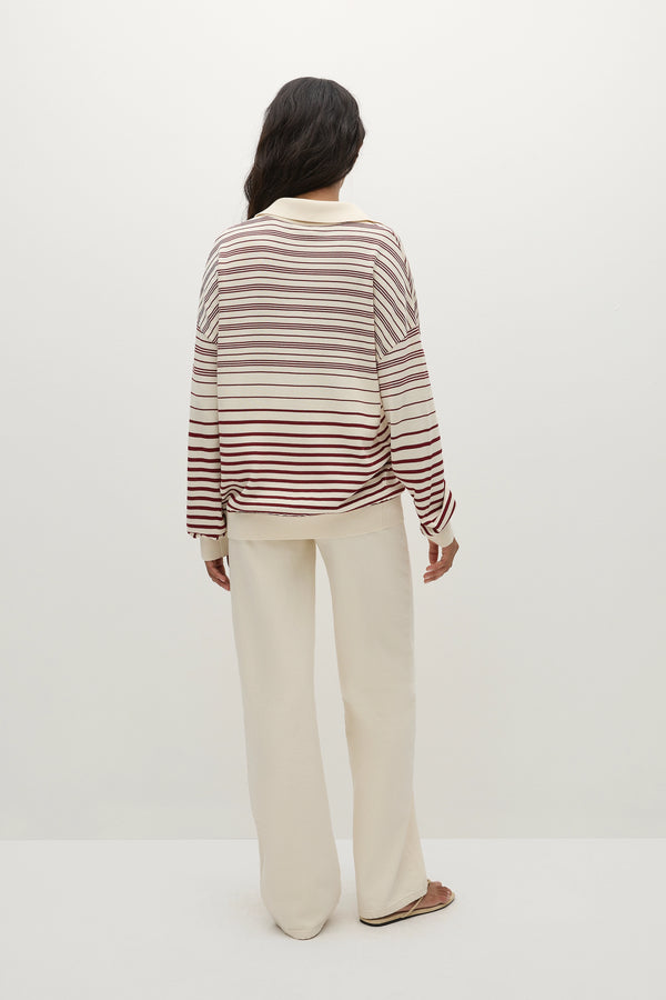 Faithfull The Brand Harlow Polo Scandi Stripe Red Cream
