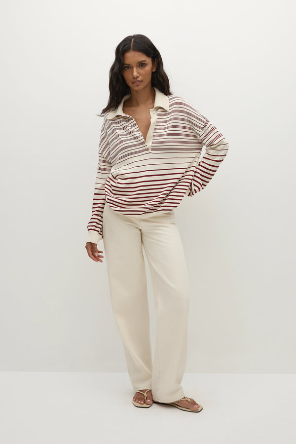 faithfull the brand Harlow Polo Scandi Stripe Red Cream
