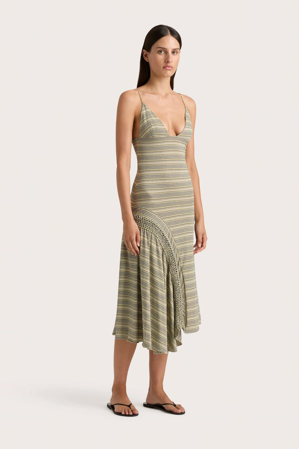 Faithfull The Brand Hyeres Midi Dress Lemon Navy Stripe - Final Sale