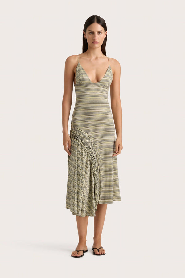 faithfull the brand Hyeres Midi Dress Lemon Navy Stripe - Final Sale
