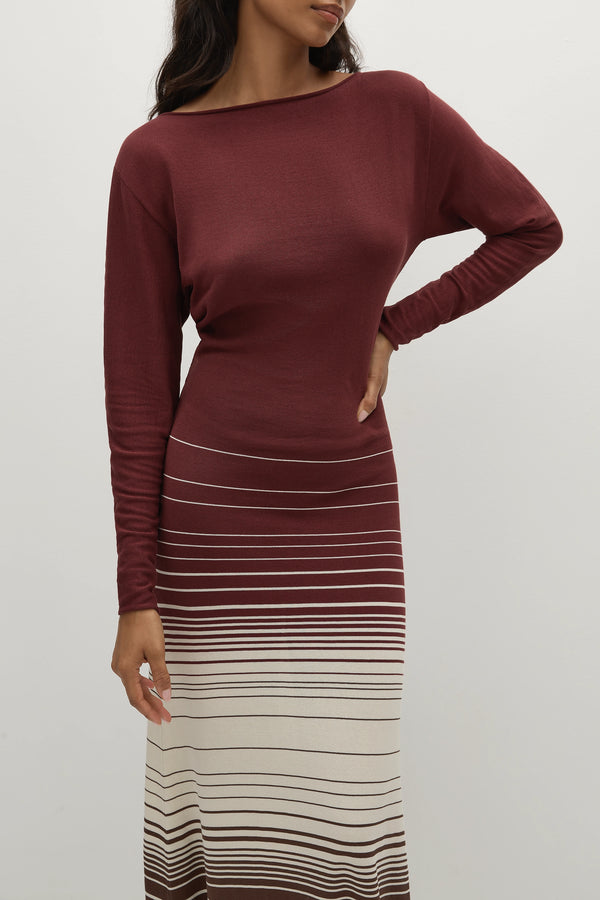 Faithfull The Brand Idun Maxi Dress Accordion Stripe Bordeaux
