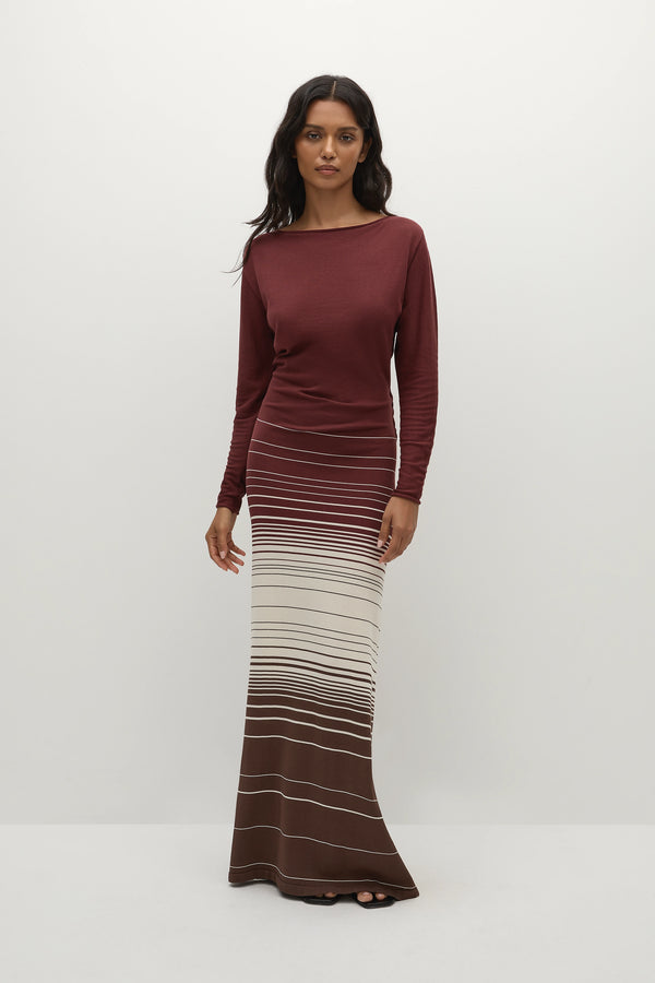 Faithfull The Brand Idun Maxi Dress Accordion Stripe Bordeaux