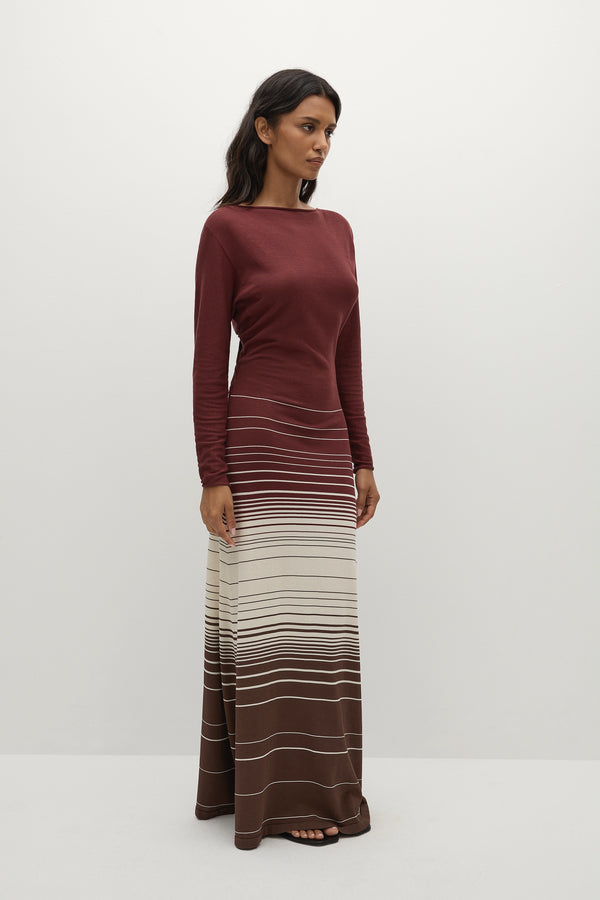 faithfull the brand Idun Maxi Dress Accordion Stripe Bordeaux