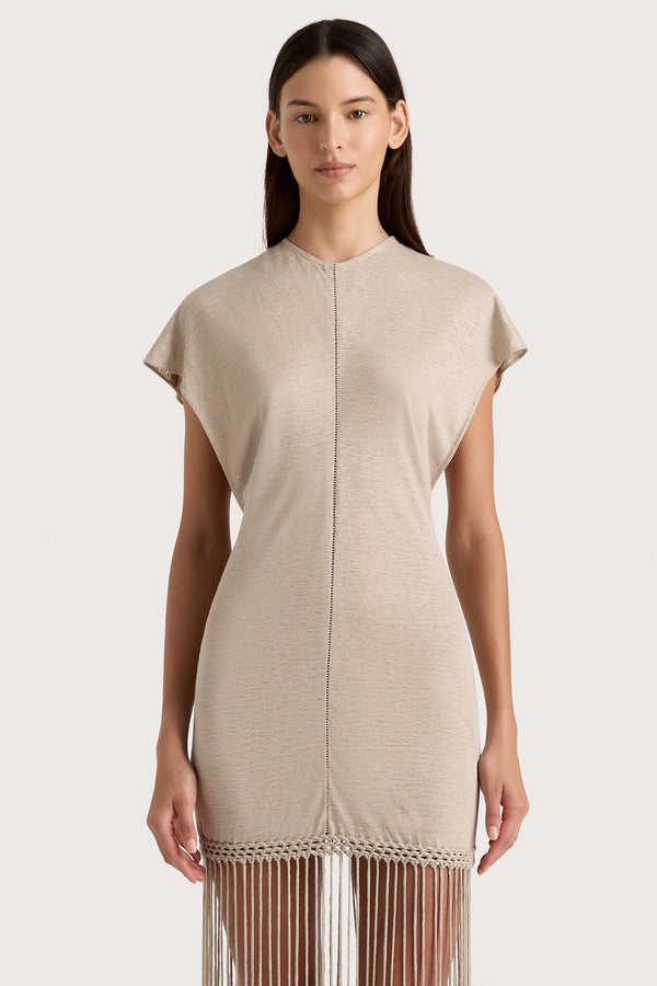 Faithfull The Brand Ines Fringe Dress Oatmeal - Final Sale