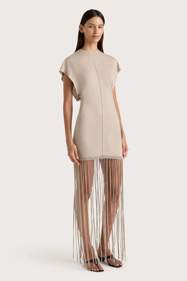 Faithfull The Brand Ines Fringe Dress Oatmeal - Final Sale