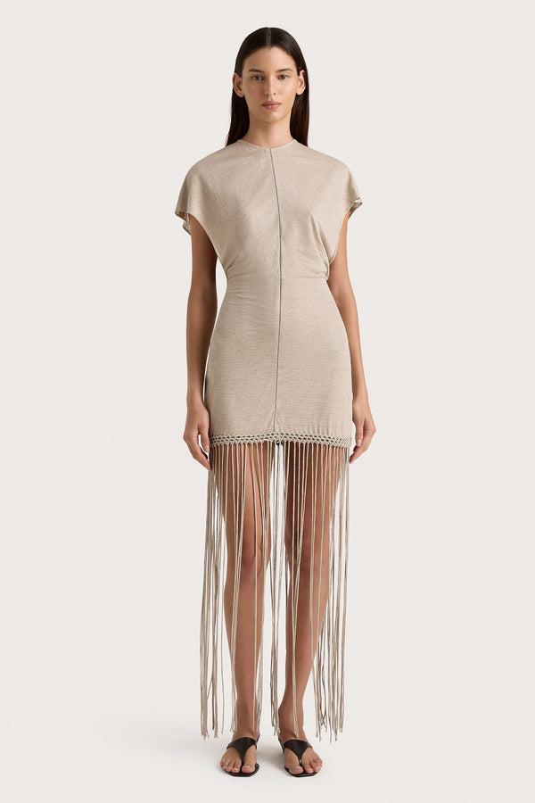 faithfull the brand Ines Fringe Dress Oatmeal - Final Sale