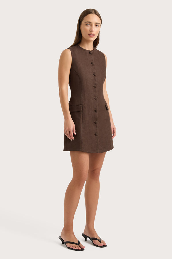 Faithfull The Brand Jane Mini Dress Bistre - Final Sale