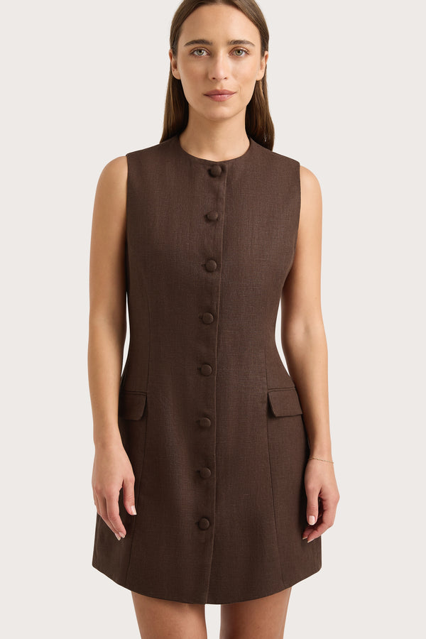 Faithfull The Brand Jane Mini Dress Bistre - Final Sale