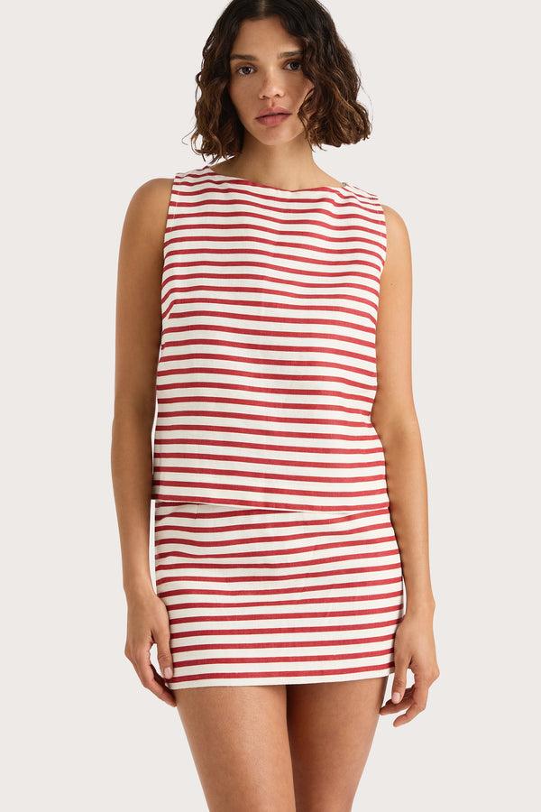 Faithfull The Brand Jane Mini Skirt Breton Stripe Red