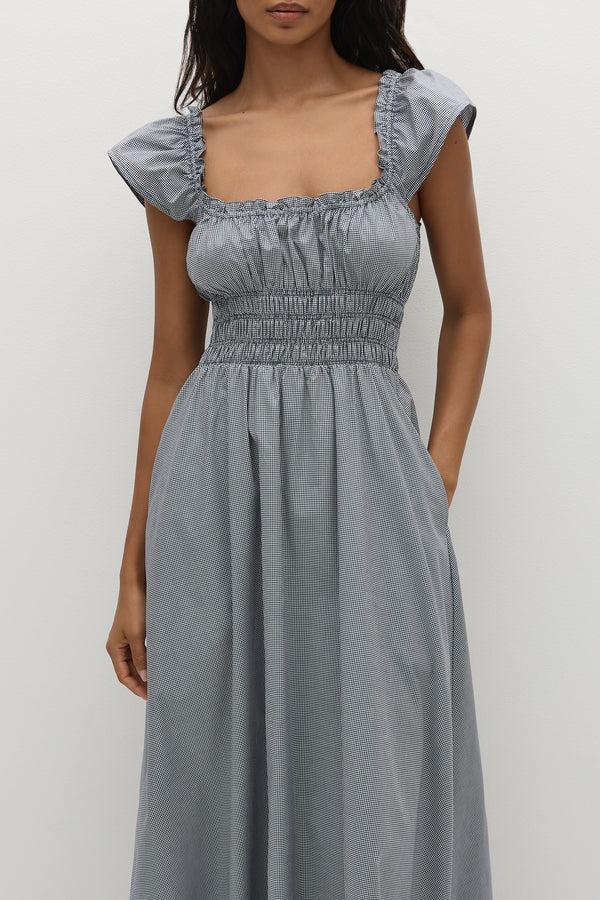 Faithfull The Brand Janne Midi Dress Hanne Gingham Vintage Navy