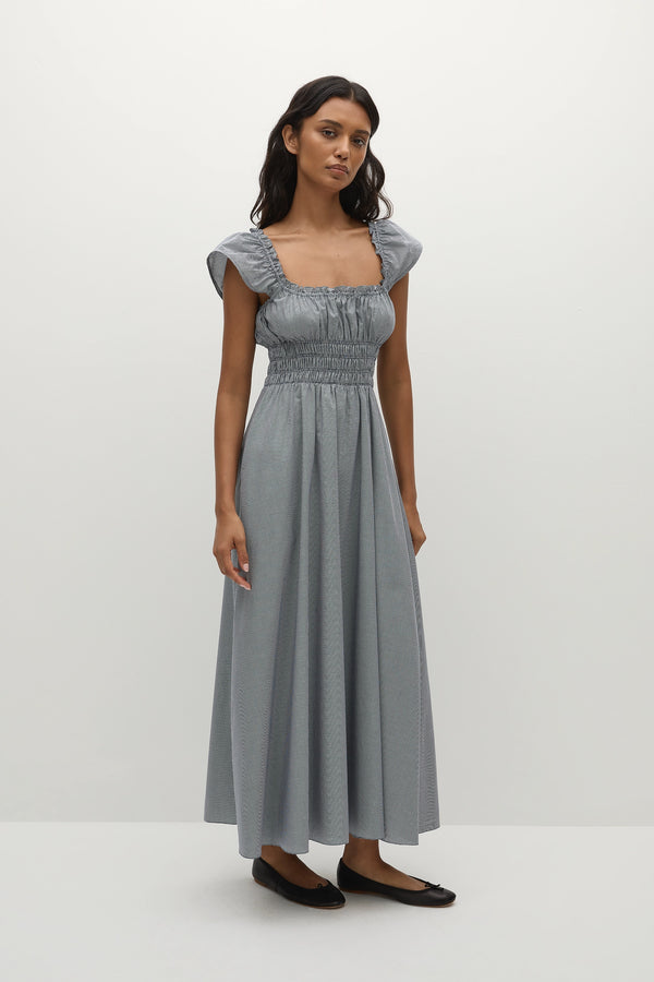 Faithfull The Brand Janne Midi Dress Hanne Gingham Vintage Navy