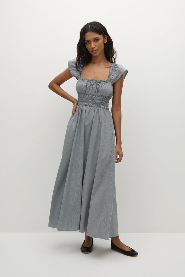 faithfull the brand Janne Midi Dress Hanne Gingham Vintage Navy