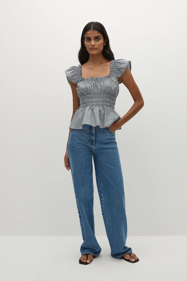 faithfull the brand Janne Top Hanne Gingham Vintage Navy