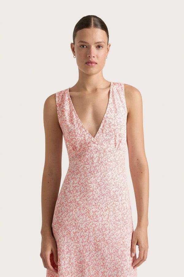 Faithfull The Brand Jardin Midi Dress Calla Vermillion - Final Sale