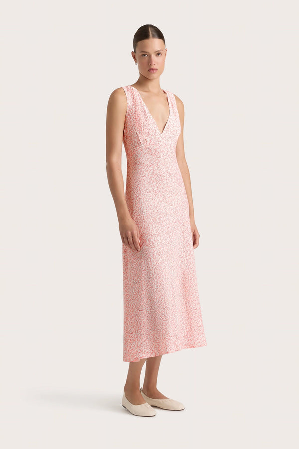 Faithfull The Brand Jardin Midi Dress Calla Vermillion - Final Sale