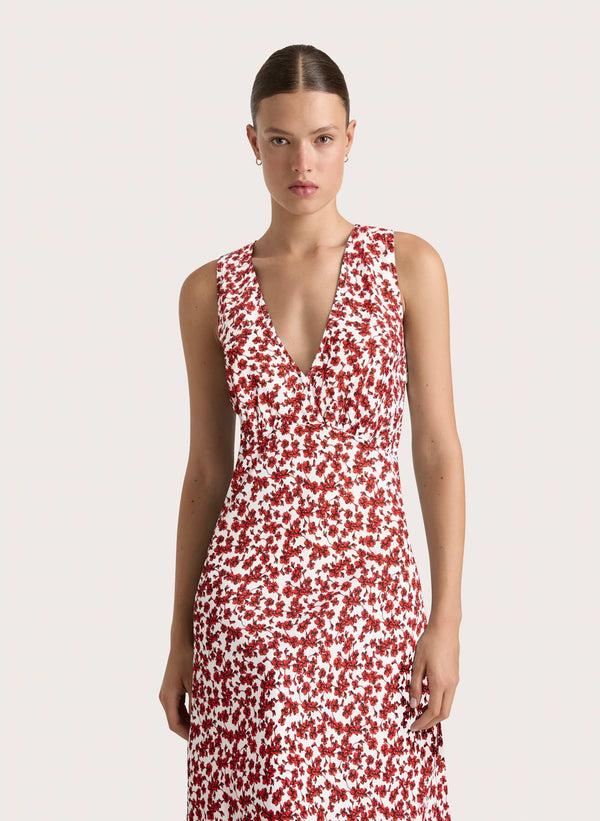 Faithfull The Brand Jardin Midi Dress Leilani Red - Final Sale