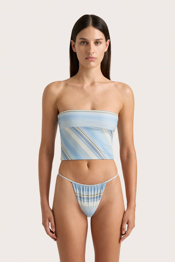 Faithfull The Brand Jean Swim Top Futura Stripe Sky Blue - Final Sale