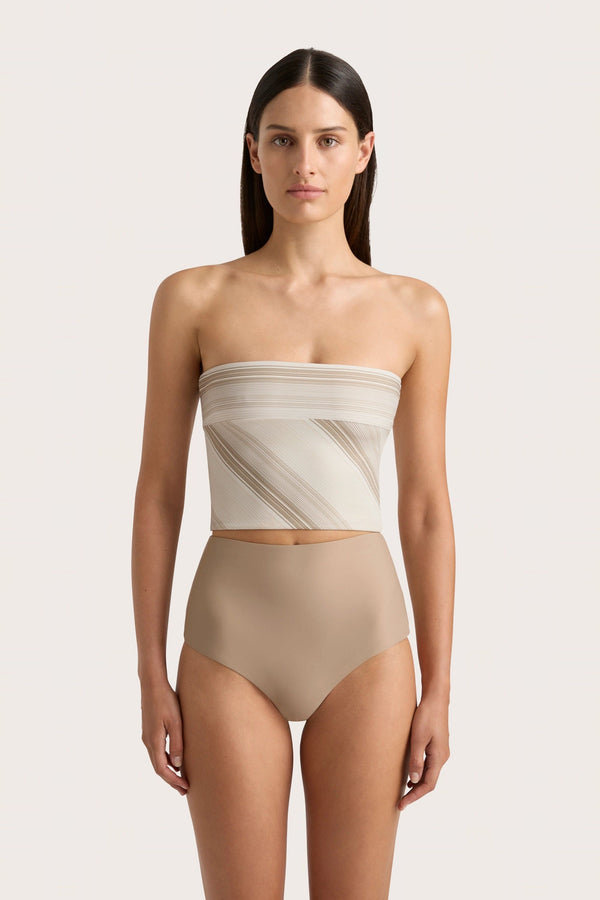 Faithfull The Brand Jean Swim Top Futura Stripe Taupe - Final Sale