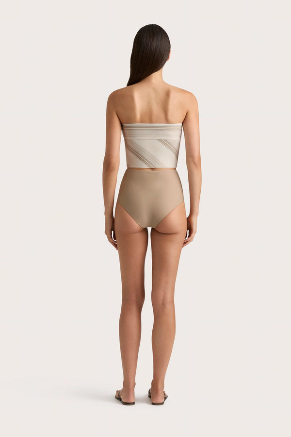 Faithfull The Brand Jean Swim Top Futura Stripe Taupe - Final Sale