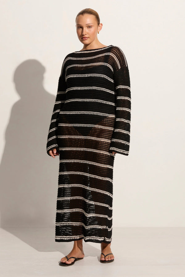 Faithfull The Brand Jesolo Crochet Dress Black/Off White - Final Sale