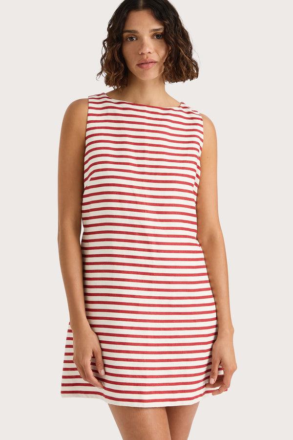 Faithfull The Brand Kelly Mini Dress Breton Stripe Red