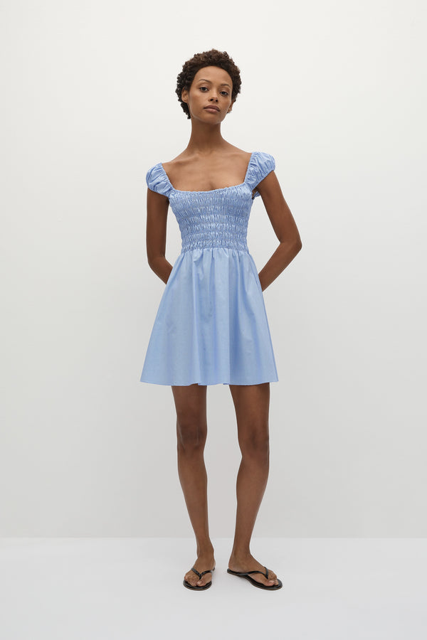 Faithfull The Brand Lene Mini Dress Micro Gingham Soft Blue