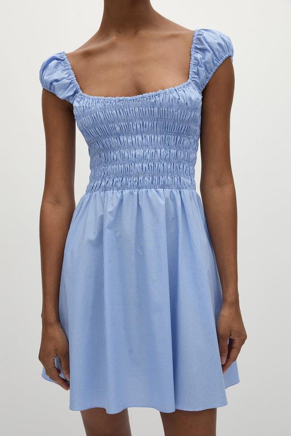 Faithfull The Brand Lene Mini Dress Micro Gingham Soft Blue