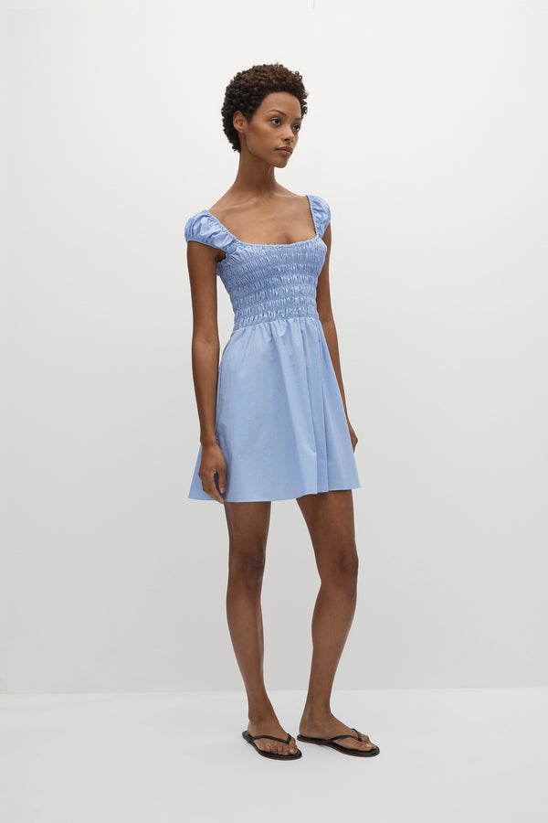 Faithfull The Brand Lene Mini Dress Micro Gingham Soft Blue