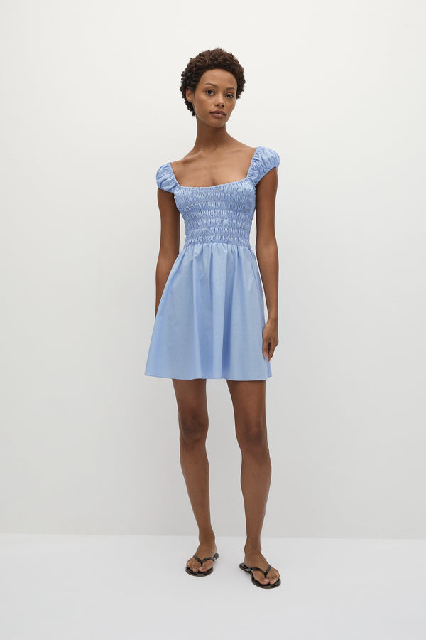 faithfull the brand Lene Mini Dress Micro Gingham Soft Blue