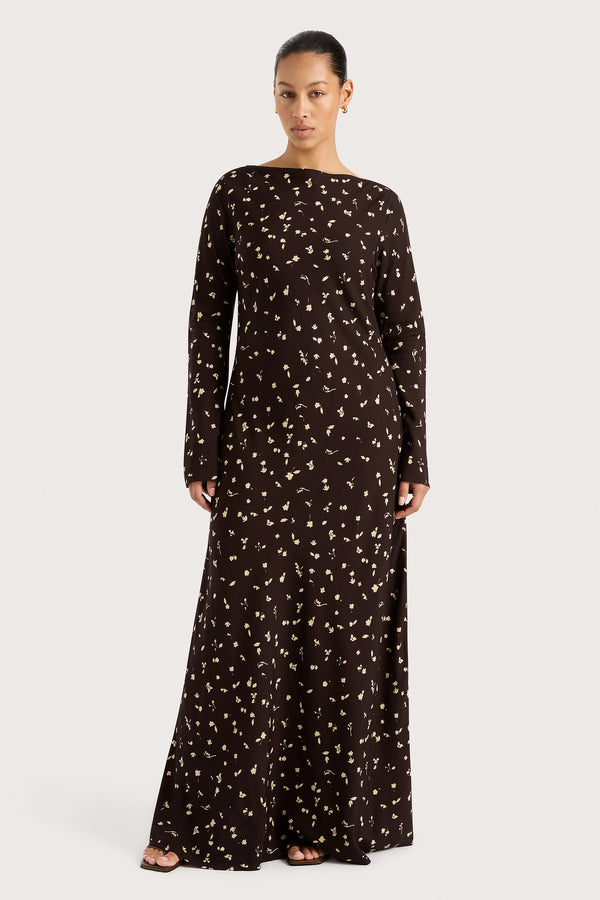 faithfull the brand Lilou Maxi Dress Clover Brown - Final Sale