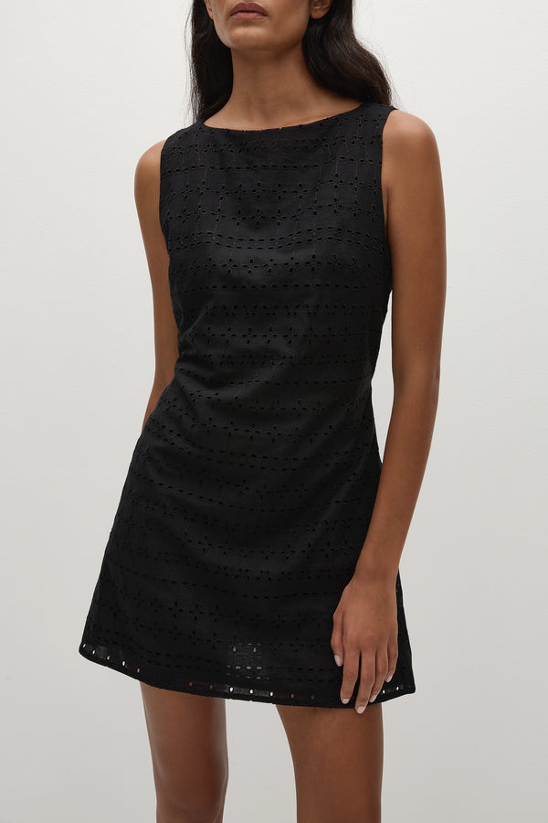 Faithfull The Brand Lily Mini Dress Agnes Broderie Anglaise Black