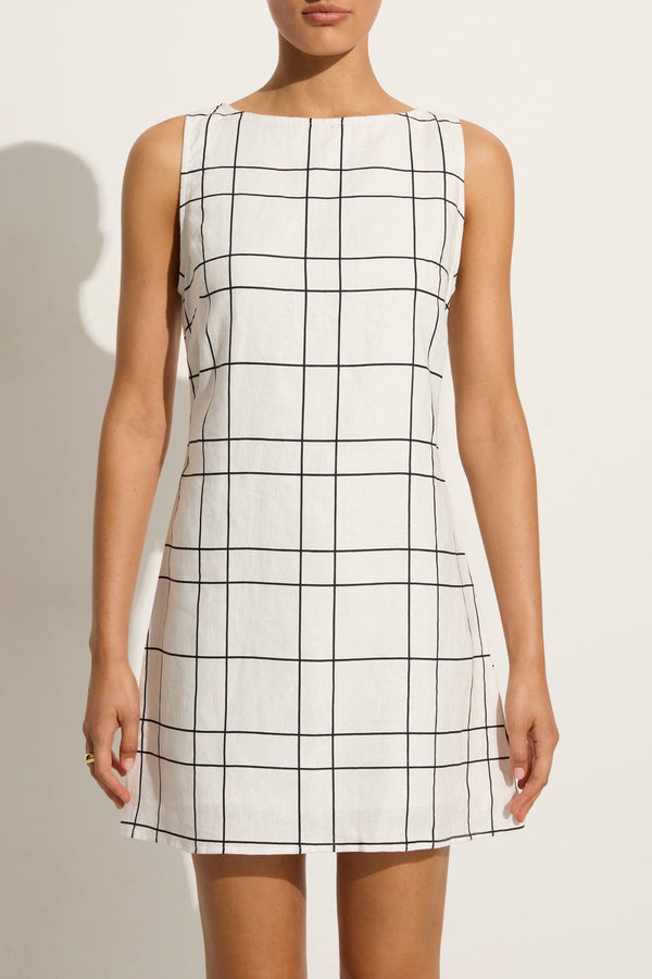 Faithfull The Brand Lui Mini Dress Letizia Check White - Final Sale