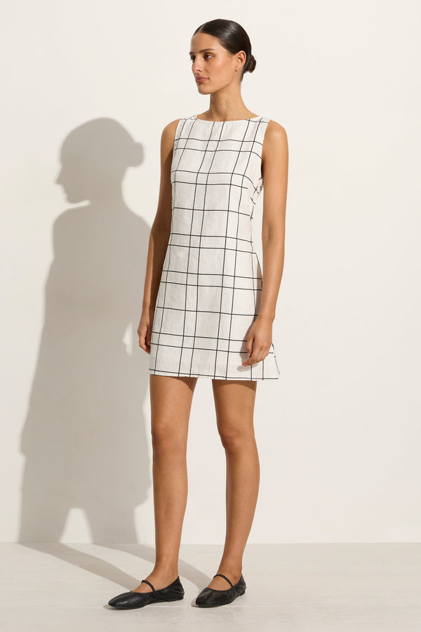 Faithfull The Brand Lui Mini Dress Letizia Check White - Final Sale